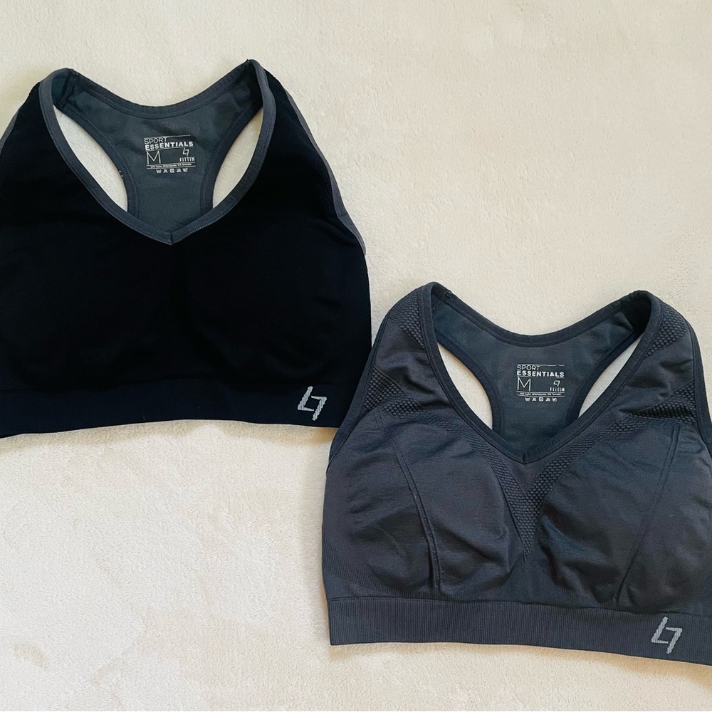 Sport Essentials Sports Bra Women's set of 2 MEDIUM Padded Black Racerback